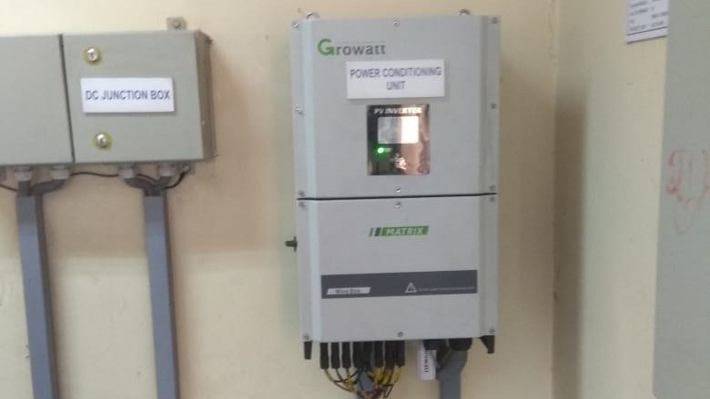 Growatt 40 kW string inverter with DC junction box and conduit runs, GAIL Madanpur Khadar, New Delhi